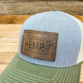 Leather Patch Logo Trucker Hat - Heather Gray/Birch/Army - Wyoming Hemp Company