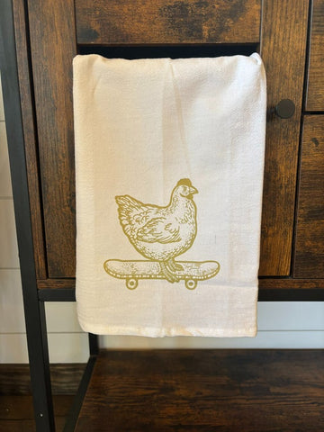 Chicken on a Skateboard Tea Towel