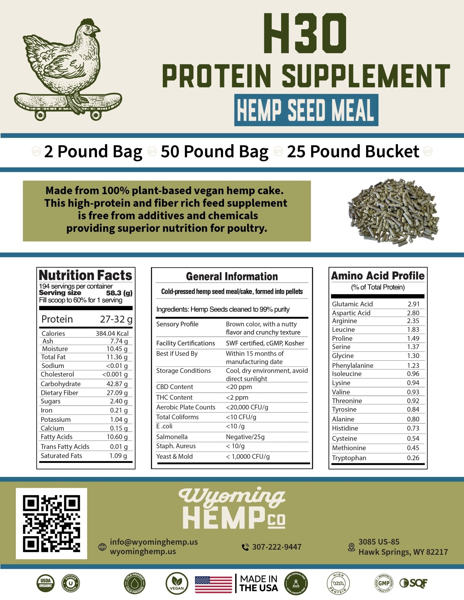 PRE - ORDER: H30 Hemp Seed Meal Pellets - Wyoming Hemp Company